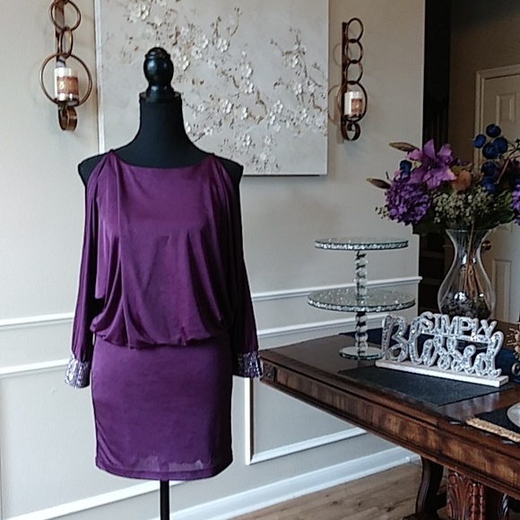 Purple Embellished Cocktail Mini Dress By B Darlin. Size XS 1/2 - Picture 5 of 17